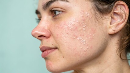 Close-Up of Womans Face with Acne and Skin Texture