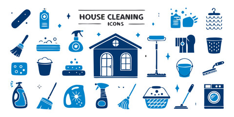 House cleaning elements vector icons illustration 