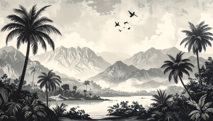 Monochrome tropical landscape