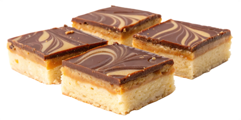 Shortbread millionaire bars cut out isolated on white background on PNG. AI GENERATED.