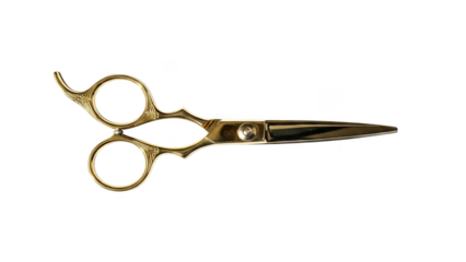 Golden haircutting shears gleam in darkness