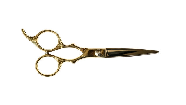 Golden haircutting shears gleam in darkness