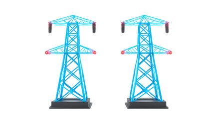 High voltage electricity pylon blue steel structure isolated on transparency background industrial energy concept modern power transmission technology no people clean design