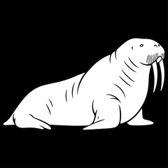 Flat black silhouette of a walrus, minimal design, white background.
