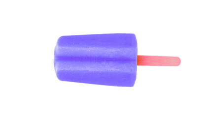A single vibrant purple ice pop, a delicious frozen fruit treat on a stick, isolated on a transparent background.