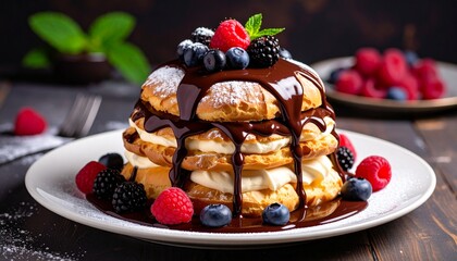 Chocolate and Berry Cream Puff Tower