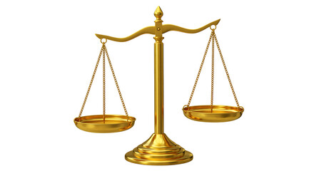 golden scales of justice on transparent background