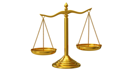 golden scales of justice on transparent background