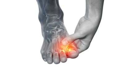 3D medical illustration of person experiencing toe pain highlighting foot injury arthritis gout fracture inflammation and healthcare treatment isolated on white background