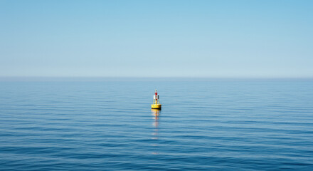Naklejka premium Yellow buoy in calm blue ocean