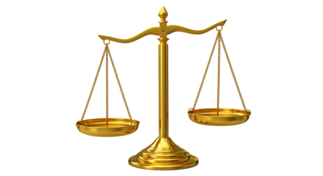 golden scales of justice on transparent background