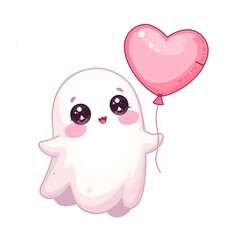 Cute Ghost with Heart Balloon Halloween Clipart