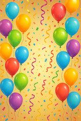 Colorful Balloons Celebration Festive Party Background with Confetti high quality realistic image.