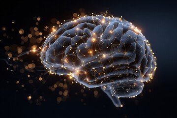 Conceptual depiction of a human brain with interconnected neural networks and glowing details