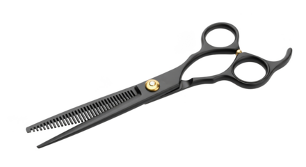 Sleek dark thinning shears gleam softly