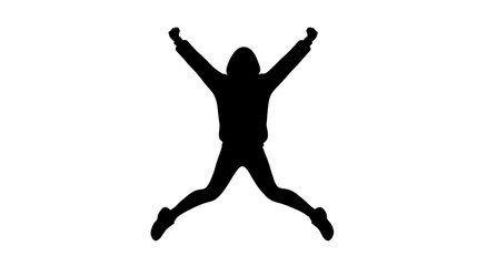 Silhouette of person jumping with arms and legs outstretched, energetic pose, isolated on transparency background, expressing joy and freedom, youthful and dynamic