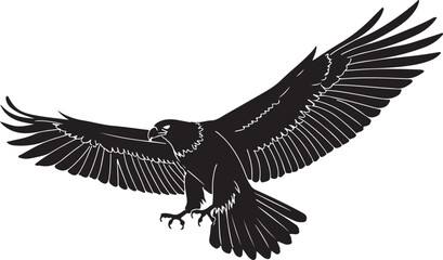 Obraz premium Black silhouette of a soaring eagle with wings spread wide
