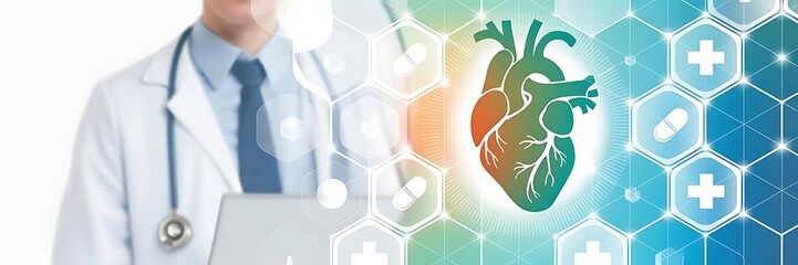 Doctor with Heart Icon and Medical Technology Background