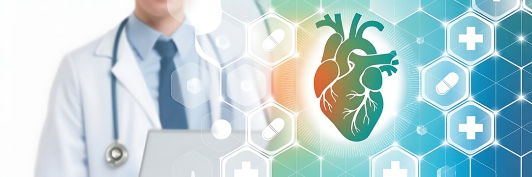 Doctor with Heart Icon and Medical Technology Background - Powered by Adobe