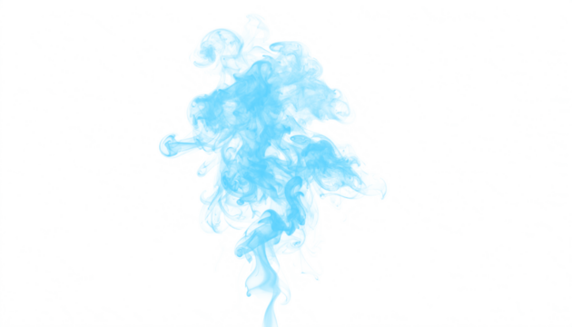 Abstract blue smoke forming a misty flame, captured in high-resolution PNG format with transparent background, ideal for design, digital art, and creative projects requiring ethereal smoke elements