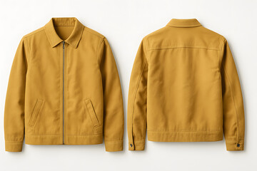 Mustard Yellow Jacket Mockup – Front and Back View on White Background for Apparel Branding