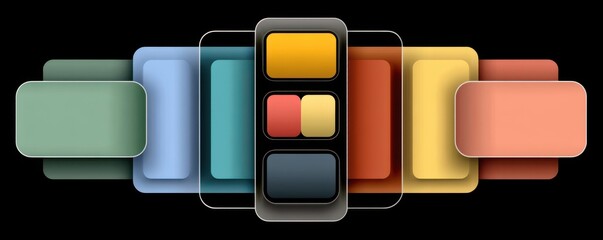 Abstract geometric design with colorful layered rectangles on a black background