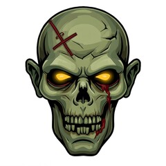  Scary zombie skull with glowing eyes clipart