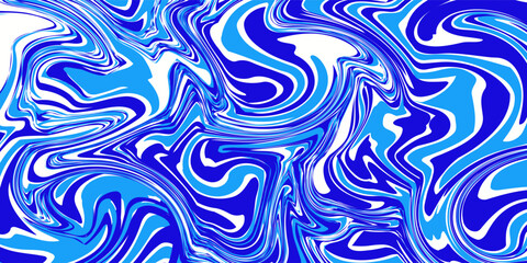 Fototapeta premium Blue wavy lines abstract background. Trendy psychedelic retro style backdrop. Waves, swirl and twirl pattern. Twisted distorted vector texture. Y2k aesthetic design