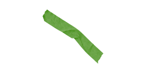A vibrant green masking tape fragment isolated against a pure black background with a diagonal