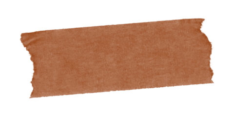 A single strip of brown packing tape with torn edges adhering to a solid black surface in low key