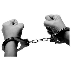 a handcuffs in retro halftone with transparent background