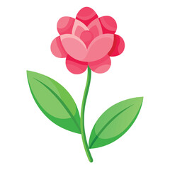 Fototapeta premium Charming flat cartoon illustration of a small pink flower with vibrant green leaves perfect for decorative floral designs and nature themed projects