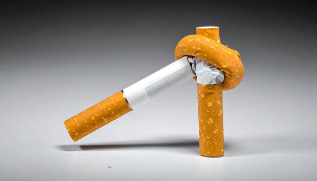 Two knotted cigarettes on a light surface against a gray backdrop