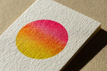 Obraz premium Close-up of a Pink and Yellow Gradient Circle on Textured Paper