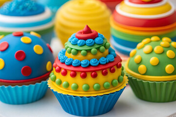 Assortment of Elaborately Decorated Cupcakes in Bright Colors desserts sweets Birthday Background