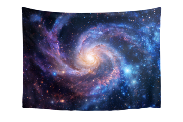 a blue and purple galaxy flag hanging on the wall, transparent background