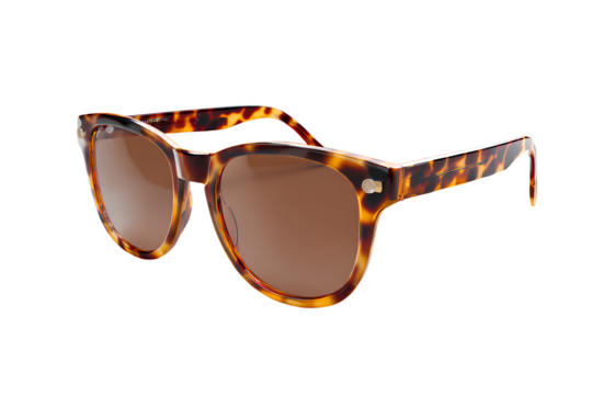 a pair of sunglasses with tortoiseshell frames and brown lenses on a transparent background, with no shadow.