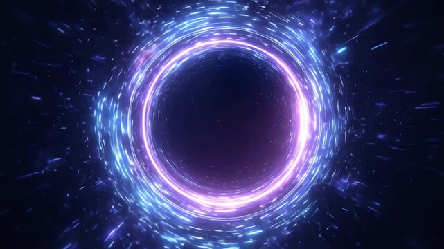Glowing neon energy portal vortex in deep space