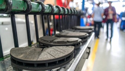 Obraz premium Brake Rotors on Factory Rack