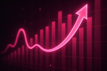 Green arrow pointing upward on financial graph. Business growth chart with rising trend line. Digital stock market data visualization for investment analysis..