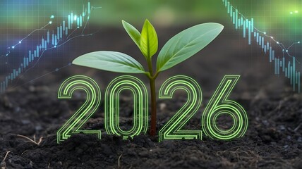 Fresh growth and financial charts signal positive economic outlook for 2026, envisioning a prosperous future