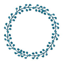 Botanical wreath with teal leaves and black background