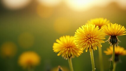 Obraz premium Two Yellow Dandelion Flowers in Bloom – Nature Wildflower Closeup Photography