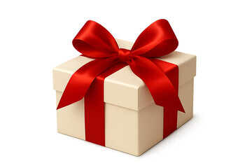 Obraz premium White Gift Box Tied with a Vibrant Red Satin Ribbon and Bow present isolated on a transparent background
