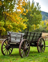 Old wooden wagon in autumn