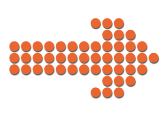 Orange arrow sign made of circles isolated