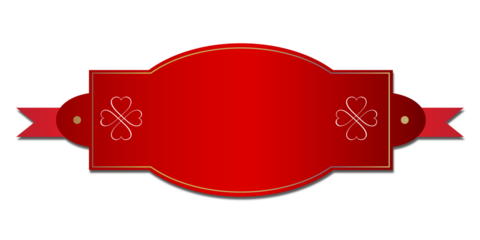 Red banner with ribbon and heart clover shapes