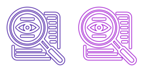 Two eye magnifier icons isolated on transparent background in purple colors
