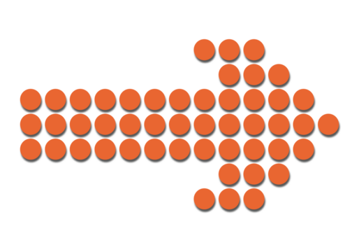 Orange arrow sign made of circles isolated