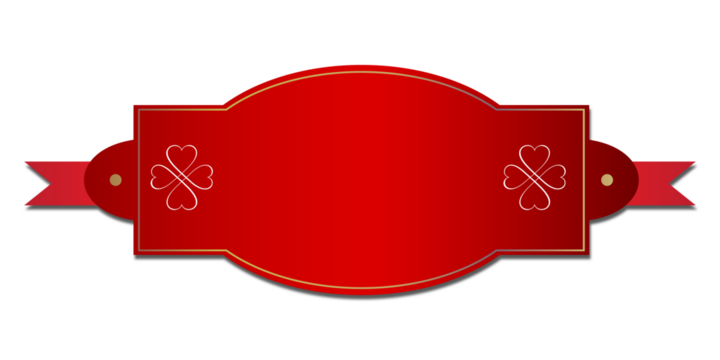 Red banner with ribbon and heart clover shapes